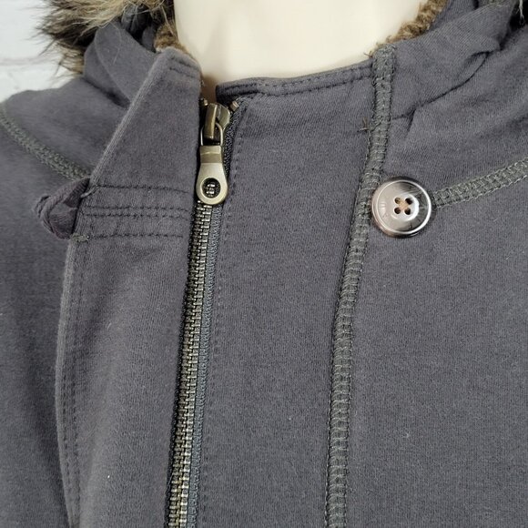 Eddie Bauer Grey Sherpa Lined Hooded Fur Trim Full Zip Jacket Size Medium M - Picture 9 of 16